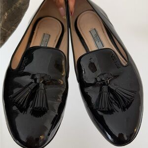 Prada Black Patent Leather Tassel Loafers